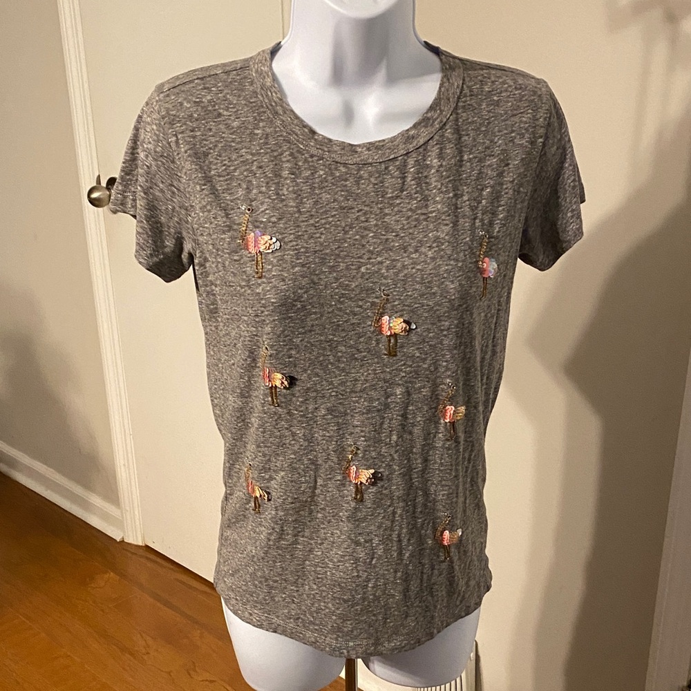 J. Crew Sequined Flamingo Tee